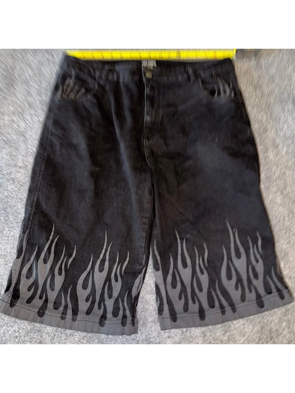 Hot Topic Black Baggy Flame Denim Mens XL 36 Vtg y2k 90s Rare